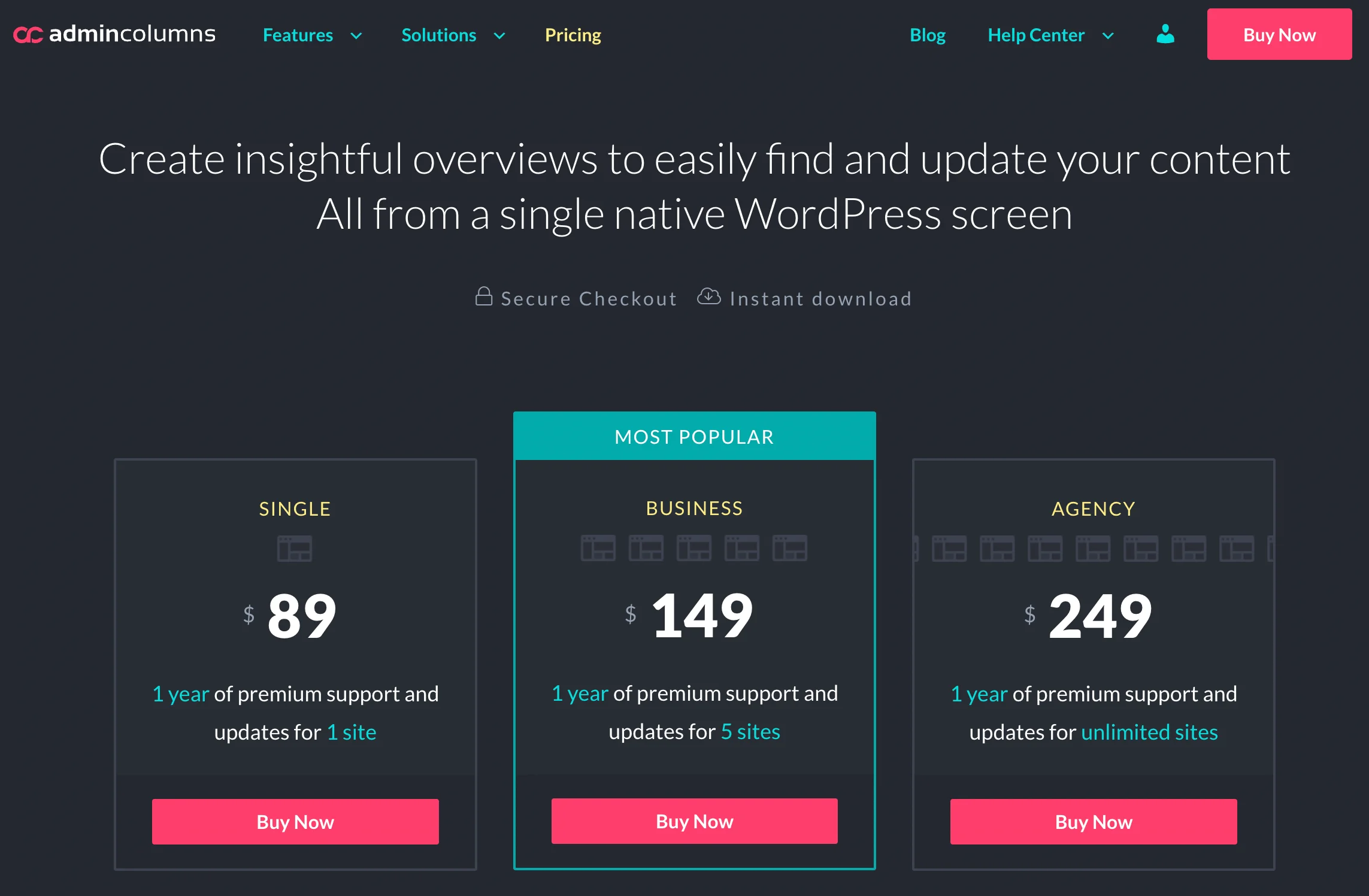 Admin Column Pricing