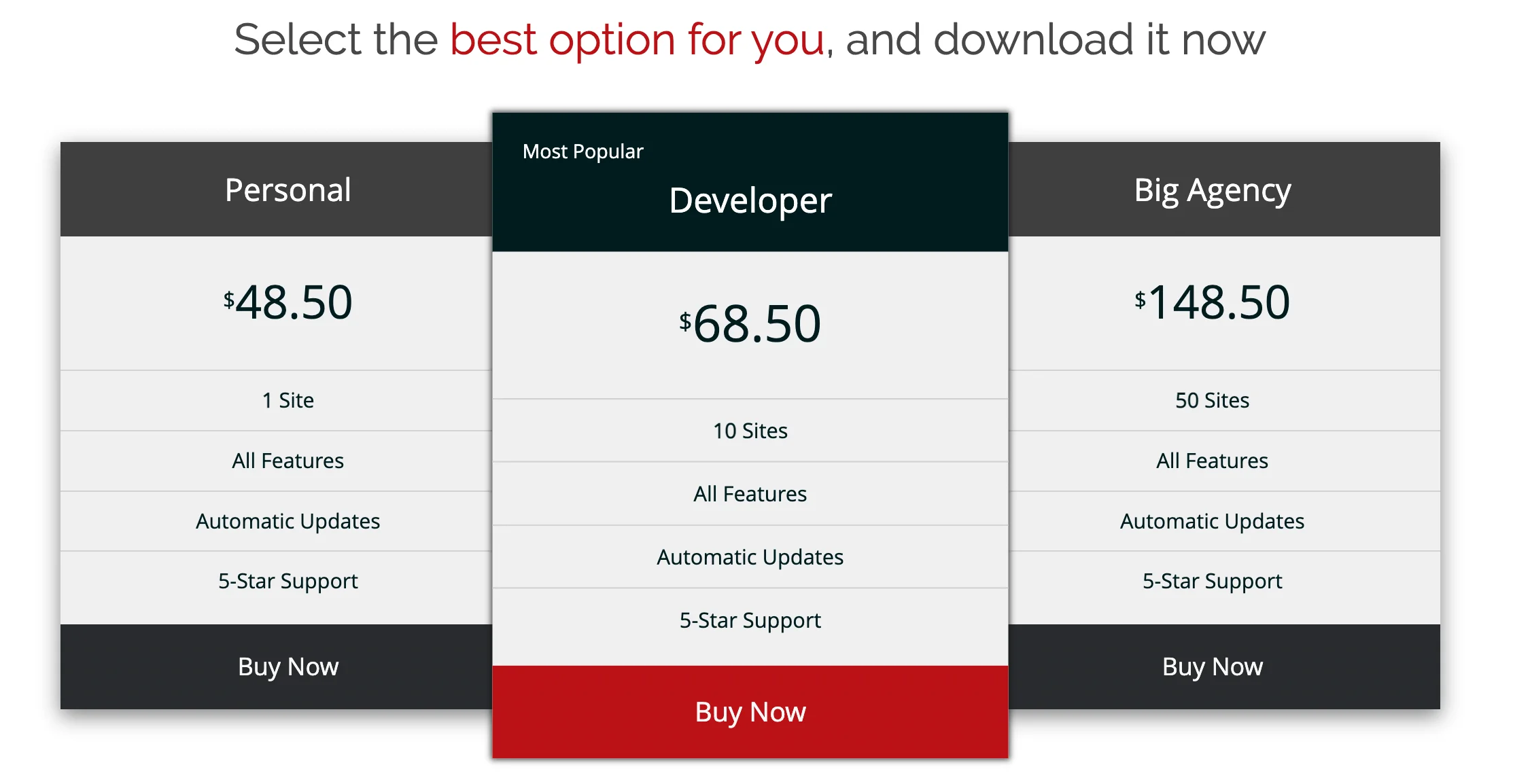 Simple Custom CSS and JS Pricing